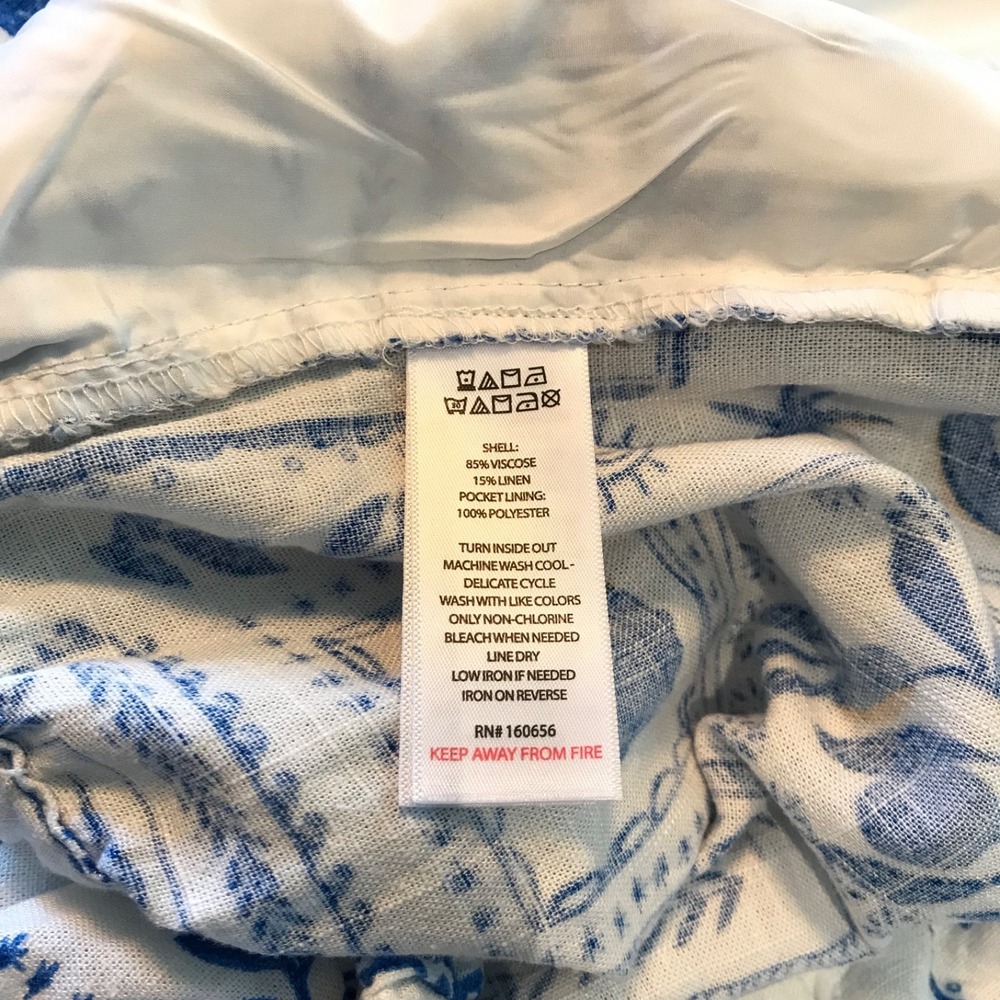 SINCERELY JULES Cream Blue Linen Blend Elastic Waist Wide Leg Pants Size L - NEW - Picture 7 of 8